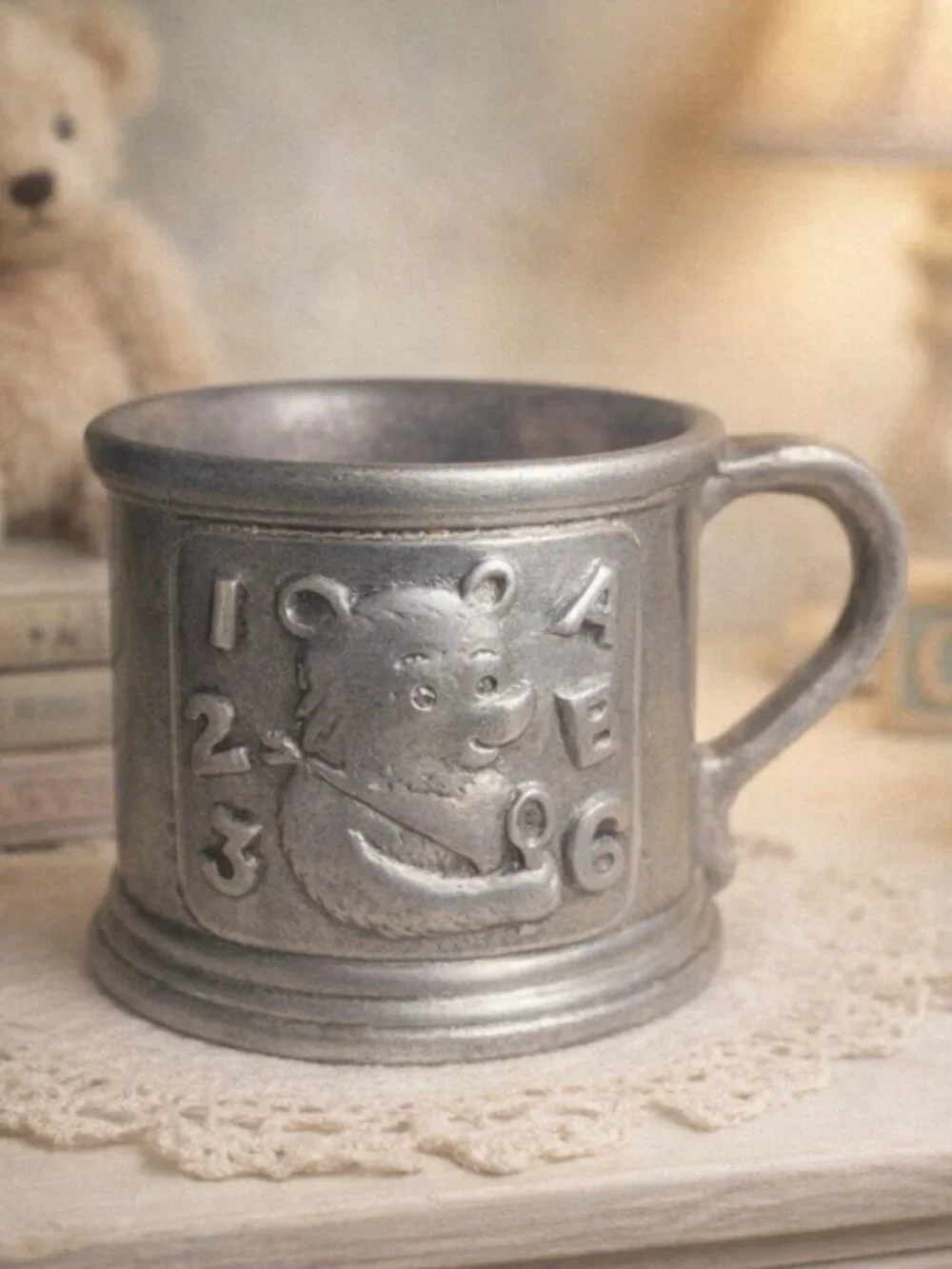 Retro Carson Bear Pewter Cup Mug Cottagecore Nursery Fairytale Woodland Decor